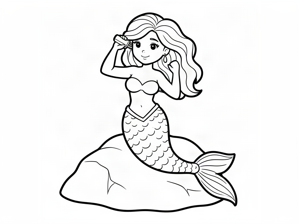 Mermaid coloring page 02 - free printable