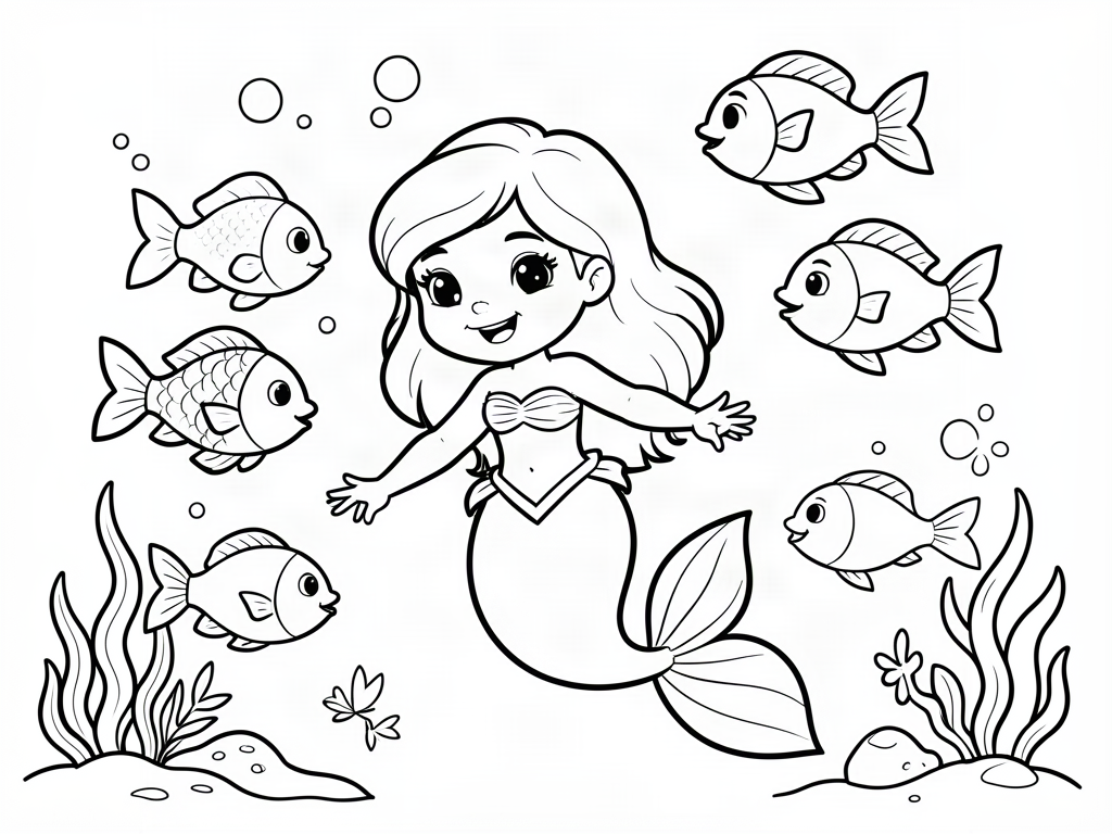 Mermaid coloring page 06 - free printable