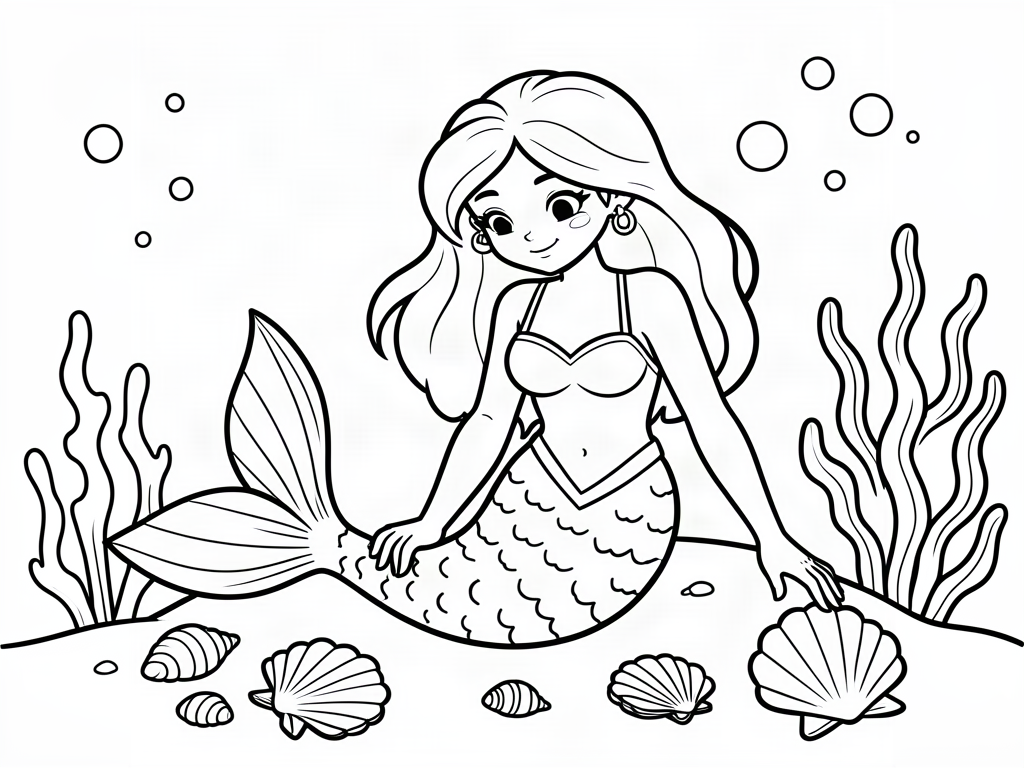 Mermaid coloring page 07 - free printable