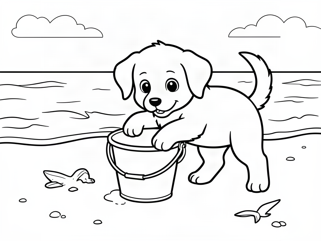 Puppy coloring page 05 - free printable