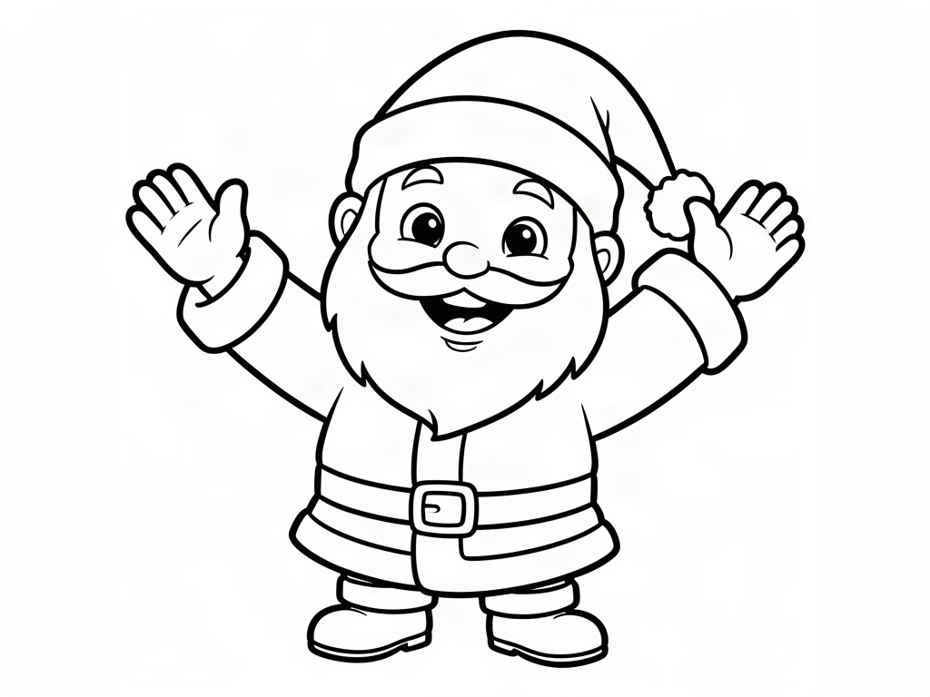 Jolly Santa Claus waving both hands with a big smile, Santa coloring page