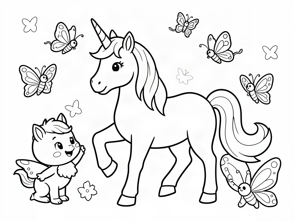 Unicorn coloring page 06 - free printable