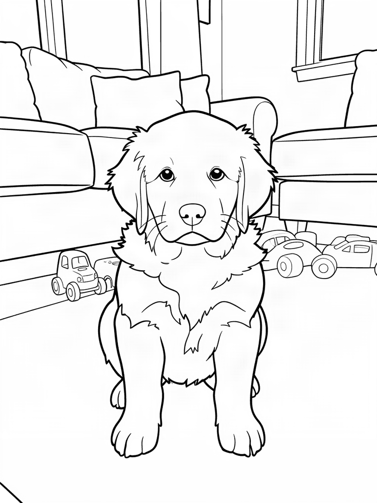 Coloring page of a golden retriever puppy made from a photo